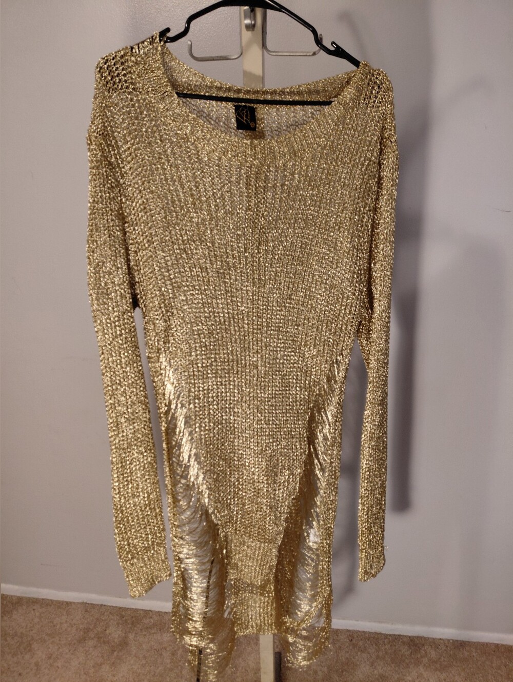 Gold Metallic Long Sleeve Knit Sweater Women
